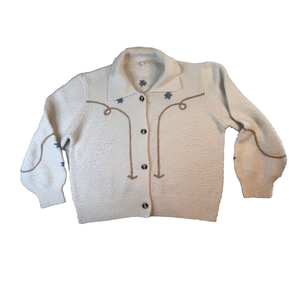 Baevely Women's Cardigan Floral Cream Size L Boho Cottagecore